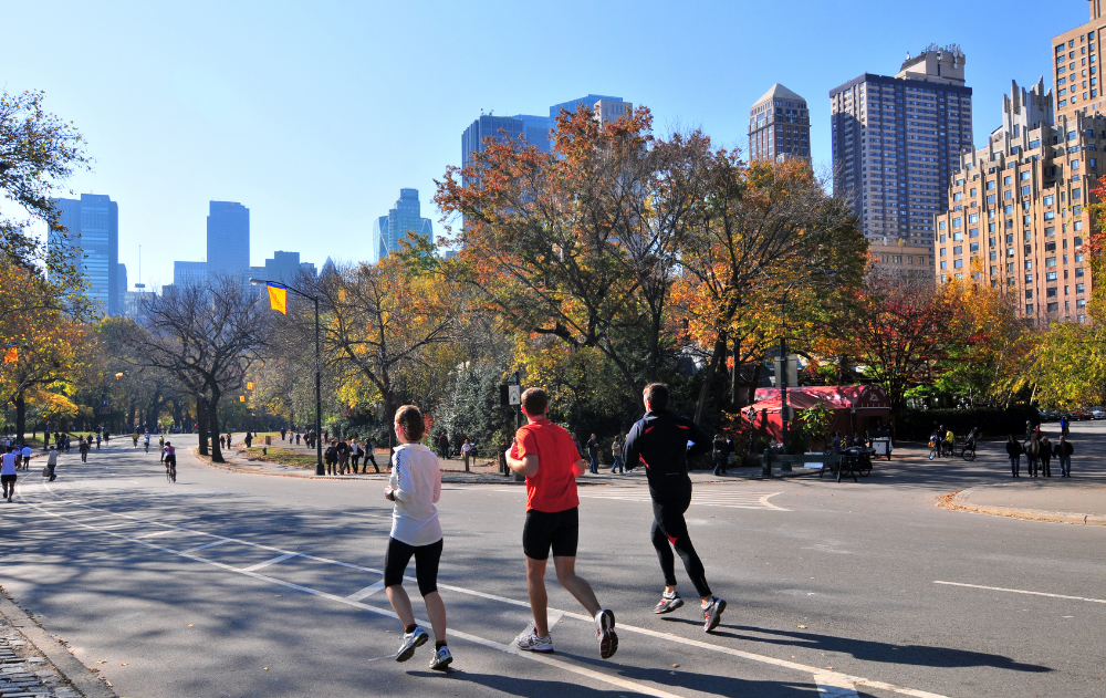 Small group jogging through Central Park in New York