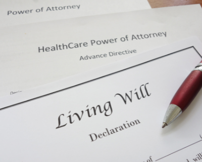 Power of attorney, HealthCare power of attorney, and living will paperwork for New York and New Jersey estate planning.