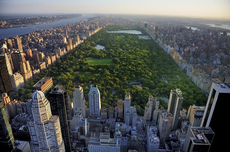 Aerial view of Central Park and surrounding Manhattan