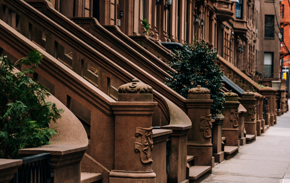 Iconic townhouse Brown stairs in Upper West Side neighborhood