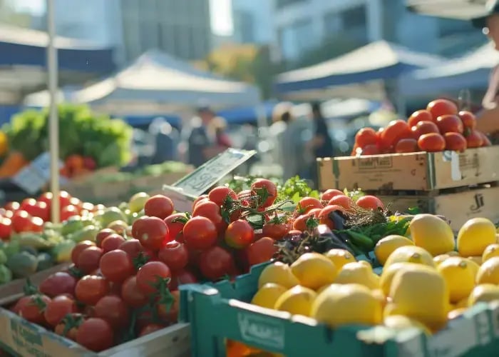 City farmers market with fresh produce and handmade goods in Manhattan, New York City