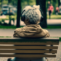 Adult with Alzheimer’s listening to an audio book.