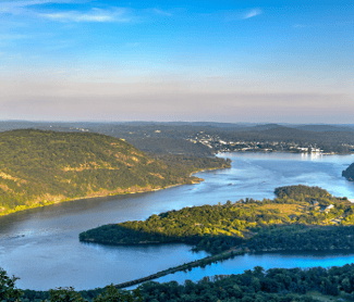 Aerial view of Bear Mountain State Park in New York.