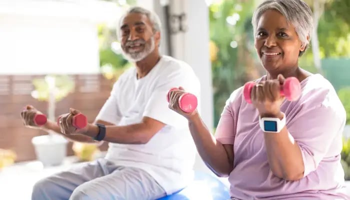 Senior couple exercising together