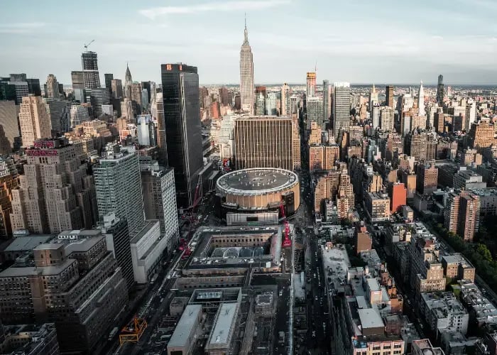 View from top on Madison Square Garden and Empire State Building