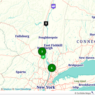 Map with points of interest in the Hudson Valley