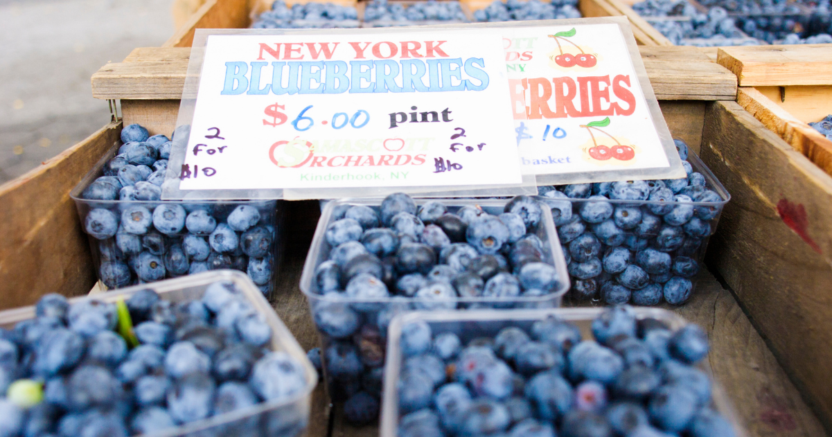 pints of blueberries at a farmers market in New York
