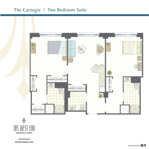 The Carnegie Two Bedroom Suite at 305 West End Assisted Living