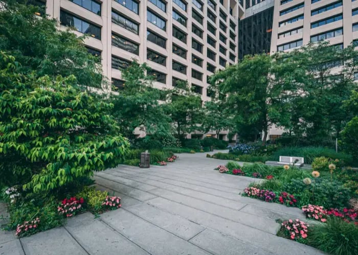 Garden at the Elevated Acre, in the Financial District, Manhattan, New York City