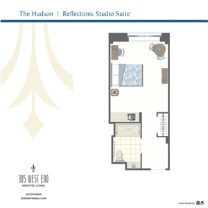 The Hudson Reflections Studio Suite at 305 West End Assisted Living